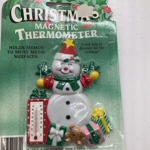Christmas Holiday Snowman Thermometer Plastic Fridge Magnet J.S.N.Y Vintage